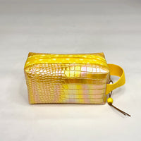 Yellow Croc Iridescent PU Boxy Small Zipper Pouch Gadget Case Cosmetics Bag