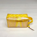 Yellow Croc Iridescent PU Boxy Small Zipper Pouch Gadget Case Cosmetics Bag