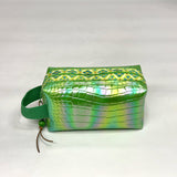 Green Croc Iridescent PU Boxy Small Zipper Pouch Gadget Case Cosmetics Bag