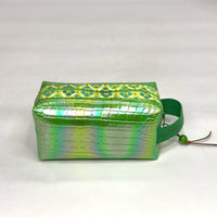 Green Croc Iridescent PU Boxy Small Zipper Pouch Gadget Case Cosmetics Bag