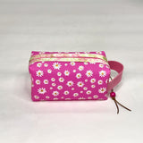 Bright Pink Daisy Jelly Vinyl Boxy Small Zipper Pouch Gadget Case Cosmetics Bag
