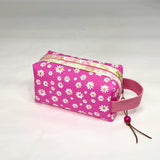 Bright Pink Daisy Jelly Vinyl Boxy Small Zipper Pouch Gadget Case Cosmetics Bag