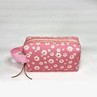 Pink Daisy Jelly Vinyl Boxy Small Zipper Pouch Gadget Case Cosmetics Bag