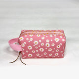 Pink Daisy Jelly Vinyl Boxy Small Zipper Pouch Gadget Case Cosmetics Bag