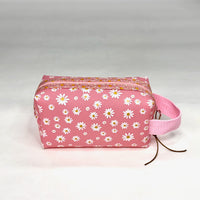 Pink Daisy Jelly Vinyl Boxy Small Zipper Pouch Gadget Case Cosmetics Bag
