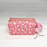Pink Daisy Jelly Vinyl Boxy Small Zipper Pouch Gadget Case Cosmetics Bag