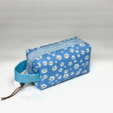 Blue Daisy Jelly Vinyl Boxy Small Zipper Pouch Gadget Case Cosmetics Bag