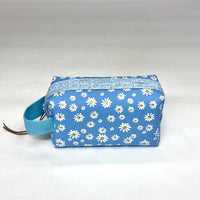 Blue Daisy Jelly Vinyl Boxy Small Zipper Pouch Gadget Case Cosmetics Bag