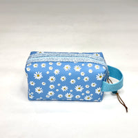 Blue Daisy Jelly Vinyl Boxy Small Zipper Pouch Gadget Case Cosmetics Bag