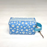 Blue Daisy Jelly Vinyl Boxy Small Zipper Pouch Gadget Case Cosmetics Bag