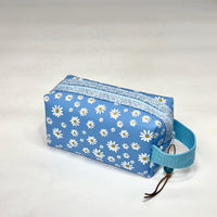 Blue Daisy Jelly Vinyl Boxy Small Zipper Pouch Gadget Case Cosmetics Bag