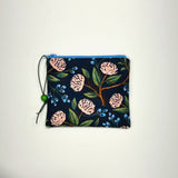 Peonies Navy Padded Zipper Pouch / Coin Purse / Gadget / Cosmetic Bag