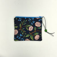 Peonies Navy Padded Zipper Pouch / Coin Purse / Gadget / Cosmetic Bag