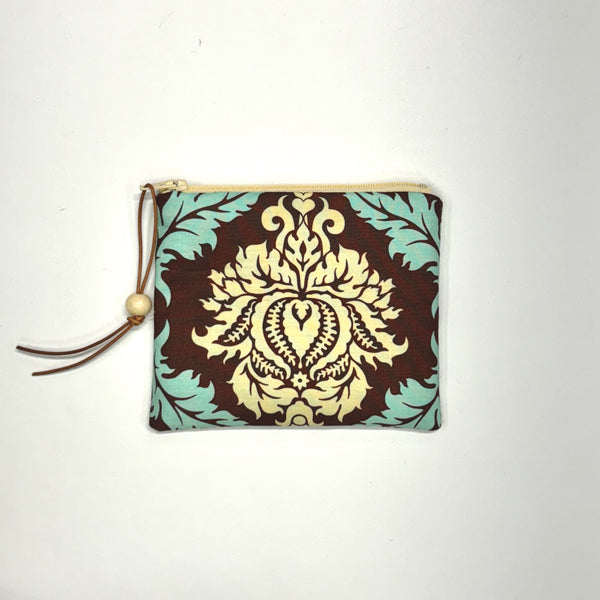 Damask Brown Zipper Pouch / Coin Purse / Gadget / Cosmetic Bag