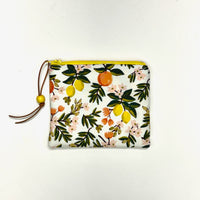 Citrus Floral White Padded Zipper Pouch / Coin Purse / Gadget / Cosmetic Bag