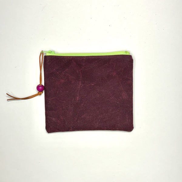 Burgundy Waxed Canvas Padded Zipper Pouch / Coin Purse / Gadget / Cosmetic Bag
