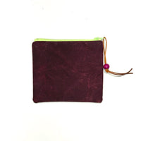 Burgundy Waxed Canvas Padded Zipper Pouch / Coin Purse / Gadget / Cosmetic Bag