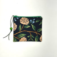 Peonies Navy Linen Padded Zipper Pouch / Coin Purse / Gadget / Cosmetic Bag