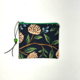 Peonies Navy Linen Padded Zipper Pouch / Coin Purse / Gadget / Cosmetic Bag