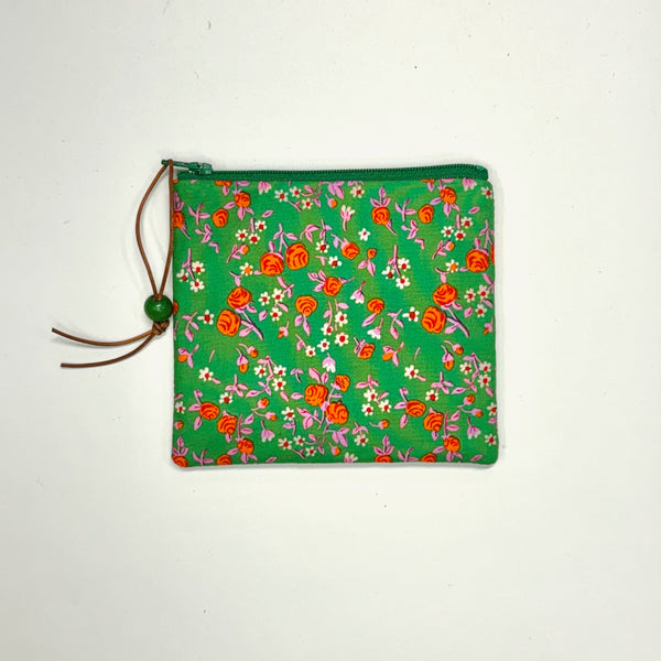 Mousy Floral Green Zipper Pouch / Coin Purse / Gadget / Cosmetic Bag