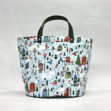 Snowy Christmas Village Oval Bottom Knitting Craft Tote Bag