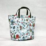 Snowy Christmas Village Oval Bottom Knitting Craft Tote Bag