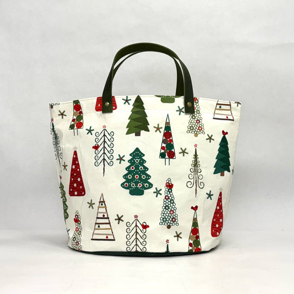 Scandinavian Christmas Trees Oval Bottom Knitting Craft Tote Bag