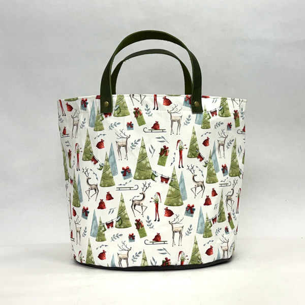 Christmas Fun Oval Bottom Knitting Craft Tote Bag