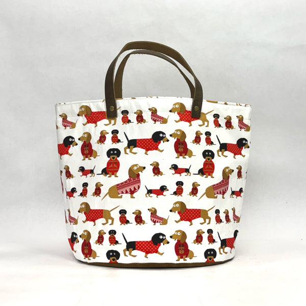 Dachshunds in Christmas Sweaters Oval Bottom Knitting Craft Tote Bag