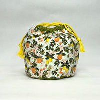 Citrus Floral Mint Soft Round Large Drawstring Knitting Project Craft Bag