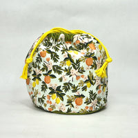 Citrus Floral Mint Soft Round Large Drawstring Knitting Project Craft Bag