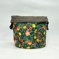 Poppy Fields Black Soft Round Large Drawstring Knitting Project Craft Bag