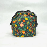 Poppy Fields Black Soft Round Large Drawstring Knitting Project Craft Bag