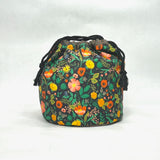 Poppy Fields Black Soft Round Large Drawstring Knitting Project Craft Bag