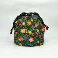 Poppy Fields Black Soft Round Large Drawstring Knitting Project Craft Bag