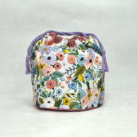 Garden Party Lilac Soft Round Large Drawstring Knitting Project Craft Bag