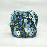 Garden Party Blue Soft Round Large Drawstring Knitting Project Craft Bag