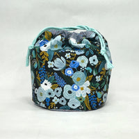 Garden Party Blue Soft Round Large Drawstring Knitting Project Craft Bag