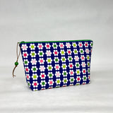 White Flowers Royal Small Zipper Pouch Gadget Case Cosmetics Project Bag