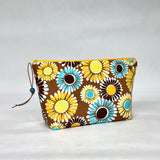 Sunshine Flowers Brown Small Zipper Pouch Gadget Case Cosmetics Project Bag