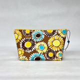 Sunshine Flowers Brown Small Zipper Pouch Gadget Case Cosmetics Project Bag