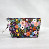 Garden Party Burgundy Cotton Small Zipper Pouch Gadget Case Cosmetics Project Bag