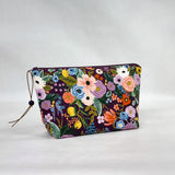 Garden Party Burgundy Cotton Small Zipper Pouch Gadget Case Cosmetics Project Bag