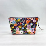 Garden Party Burgundy Cotton Small Zipper Pouch Gadget Case Cosmetics Project Bag