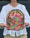 Citrus Floral Mint Soft Round Large Drawstring Knitting Project Craft Bag