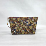 Burgundy Gold Flowers Small Zipper Pouch Gadget Case Cosmetics Project Bag