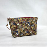 Burgundy Gold Flowers Small Zipper Pouch Gadget Case Cosmetics Project Bag