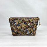 Burgundy Gold Flowers Small Zipper Pouch Gadget Case Cosmetics Project Bag