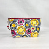 Sunshine Flowers Grey Small Zipper Pouch Gadget Case Cosmetics Project Bag
