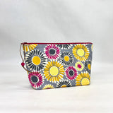 Sunshine Flowers Grey Small Zipper Pouch Gadget Case Cosmetics Project Bag